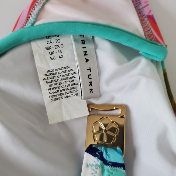 Trina Turk Pink and Yellow One Piece Swimsuit with Plunging V-neckline - Picture 5 of 7